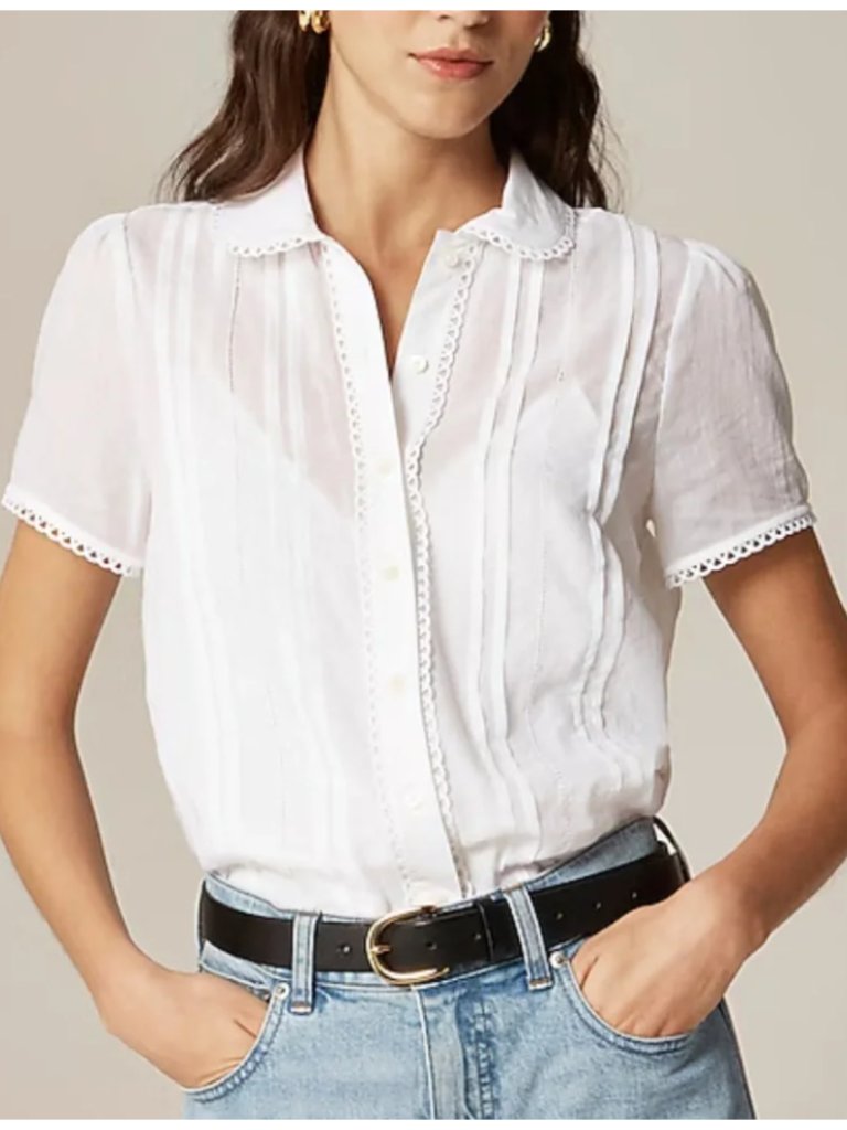 New With Tags, J. Crew 100% Cotton Voile Button Down Short Sleeve Sz 14